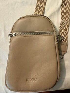 Women's Diomo Anti Theft Taupe Crossbody Bag with Patterned Strap